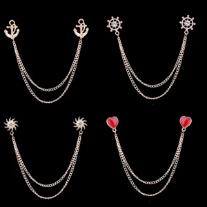 Vintage Legierung Anker Steuerrad Sonne Herz Spielkarten Kragennadel Brosche Mit Mehrlagiger Quastenkette Strass Künstliche Perle Kleidung Link Kette Nadel Für Herren Damen