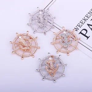 Hermoso broche de ancla de rueda de barco con diamantes de imitacion nauticos para hombres mujeres