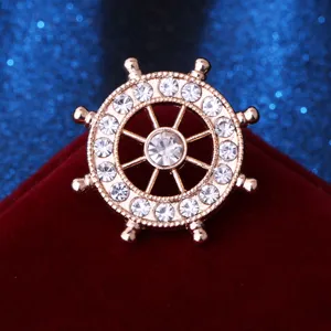 Nautical ship wheel rhinestone brooch lapel pin for men suit fashion accessories jewelry