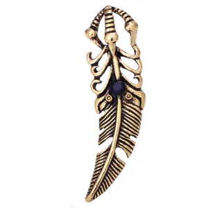 Vintage hollow feather brooch for men, gothic eagle claw metal pin jacket accessory detail
