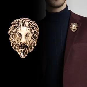 Vintage Löwenkopf Brosche Für Herren Retro Afrikanischer Löwe Reversnadel Legierung Tier Brosche Für Anzug Mantel Gold Silber Schmuck
