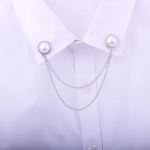 Minimalistische Perlen Doppelkette Kragennadel Hemd Brosche Detailansicht Schmuck Zubehör