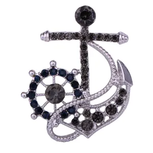 Broche de ancla y timon marino hombre estrass cristal detalle accesorio de traje
