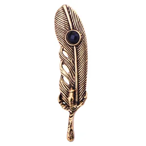 Retro eagle claw feather brooch for men, gothic style lapel pin, black gemstone metal jewelry.