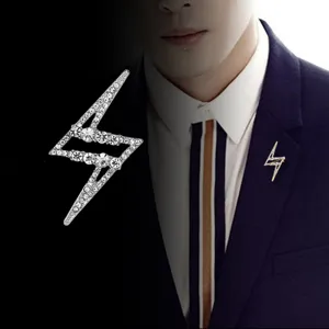 Fashion Unisex Lightning Bolt Brooch Pin With Rhinestone Alloy Electroplated Suit Lapel Pin Jewelry Accessory For Men Women