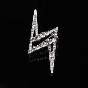 Rhinestone lightning bolt brooch stylish crystal pin for men women fashion suit jacket accessories