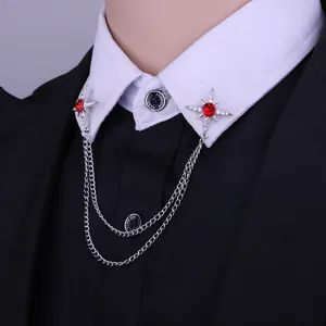 Men women fashion crystal star collar pin double chain brooch shirt collar accessory detail view