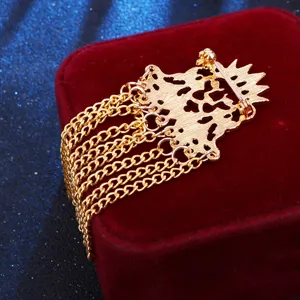 Goldene Löwen Krone Quasten Brosche Vintage Kette Revers Anstecknadel für Damen