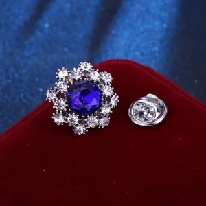 Sparkling crystal blue gemstone lapel pin snowflake brooch for men and women suit