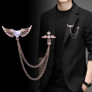Broche de Borla de Cruz de Corazón de Ala de ángel de Estilo Coreano para Hombres Mujeres Aleación Diamante de Imitación Pin de Solapa Joyería