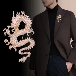 Broche de Dragón de Estilo Chino Vintage para Hombre Insignia de Dragón del Zodiaco de Aleación Pin de Solapa de Dragón Clásico