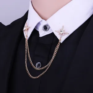 Korean Fashion Alloy Star Collar Pin With Rhinestone Tassel Chain Unisex Shirt Brooch Decor Neck Accessory Jewelry