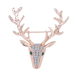 Elegante spilla con testa di cervo in strass, spilla di alce scintillante per abbigliamento.