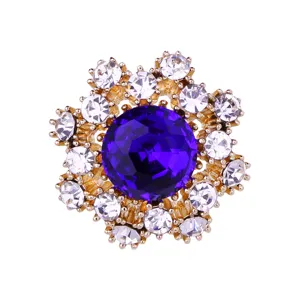 Korean fashion mini brooch with central purple crystal and sparkling rhinestones lapel pin.