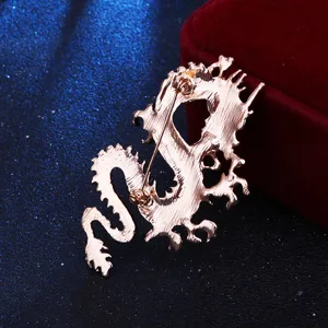 Broche de dragón chino vintage para hombre, insignia de pin de dragón zodiacal dorado retro.