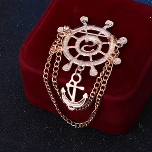 Broche de borla de ancla y timon de barco nautico vintage para hombre accesorio traje.