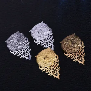 Vintage tiger head brooch and suit collar pin set, detailed metal craft design for men.
