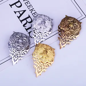 Men's metal tiger head brooch lapel pin vintage suit accessory delicate detail view.