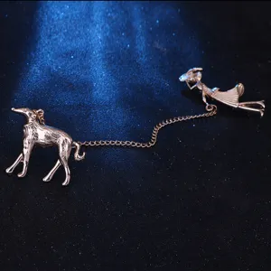 Rose gold dog walking brooch pin for women, elegant animal badge coat jewelry accessory