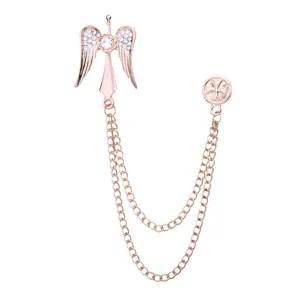 Broche homme strass or rose ailes d ange pampille épingle style gothique manteau costume