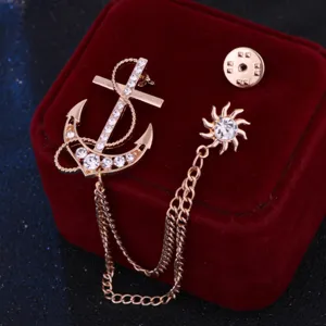 Broche de borla de sol de ancla dorada para hombres mujeres traje chaqueta insignia moda