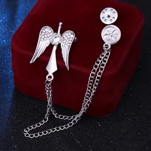 Broche homme ange ailes gland strass mode vintage costume veste badge accessoire chic