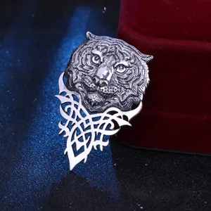 Vintage silver tiger head brooch pin for men suit retro punk style fashion jewelry item