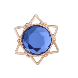 Modische minimalistische sechseckige Stern Brosche mit blauem Strass Kristall Gold Anstecknadel.
