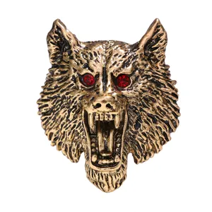Retro 3D Tier Wolf Kopf Brosche Pin für Herren Anzug Vintage Revers Abzeichen Schmuck