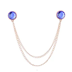 Élégante broche de col double chaîne strass mode coréenne accessoires chemise