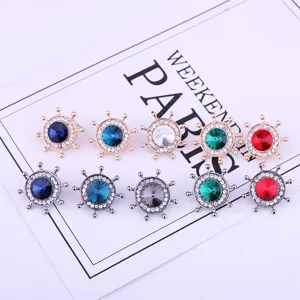 Maritime ship wheel brooch set, crystal rhinestone mini lapel pin for men suits fashion.