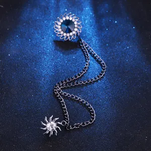 Men retro court style rhinestone tassel chain brooch, detailed view of vintage suit lapel pin.