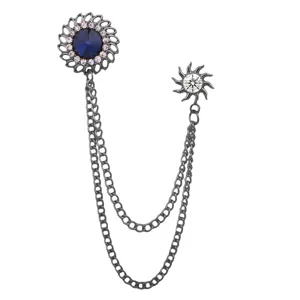 Vintage retro court style tassel chain lapel pin men suit decorative brooch crystal jewelry