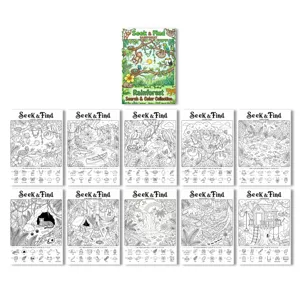 Libro da colorare per bambini a tema foresta pluviale con dieci pagine di disegni dettagliati.