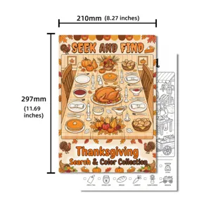 Thanksgiving seek and find coloring poster kids fun art painting educational activity sheet A4