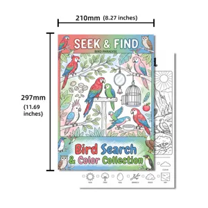 Children bird search and find coloring poster educational painting book A4 paper sheet