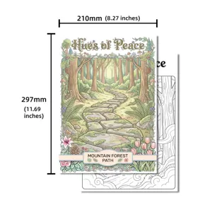 Detalle de un póster para colorear de bosque natural, actividad artística relajante ideal.