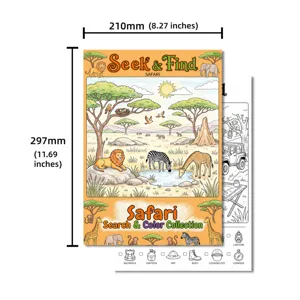 Safari animal search and color poster detail, kids activity coloring sheet design view.