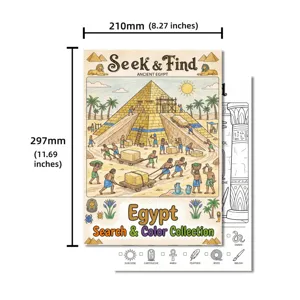 Ancient Egypt coloring poster for kids, seek and find puzzle book page, 210x297mm size.