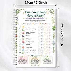 Pagina di taccuino a spirale per il benessere con guida di autovalutazione della salute.