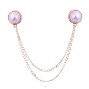Minimalistische Legierung Doppellagige Quastenkette Kragenbrosche Für Damen Künstliche Perle Hemdkragen Clip Anti Exposition Schmuck Akzent