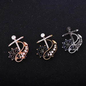 Broche de ancla y timón de cristal de moda vintage náutico accesorios de traje para hombres