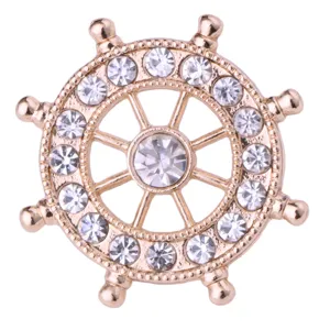 Gold-toned ship wheel brooch rhinestone nautical lapel pin for men suit coat dress party