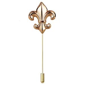 Retro gold fleur-de-lis lapel pin long needle brooch for men suit clothing accessory detail