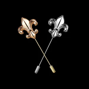 Retro fleur-de-lis long lapel pin set, elegant metal suit accessories for men and women.