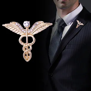 Broche Ailes d'Ange Serpent Caducée en Alliage Strass Symbole Médical Bijou Cadeau pour Docteurs Infirmières Accessoire Unisexe