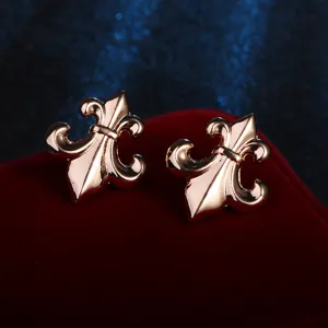 Rose Gold Fleur-De-Lis Stud Earrings Retro Gothic Style Metal Jewelry for Women Party