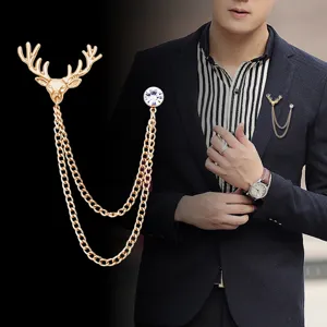 Vintage Europese Sprookjes Eland Broche Met Kwastenketting Strass Reversspeld Legering Dierlijke Broche Voor Mannen Vrouwen Shirt Jas Sieraden