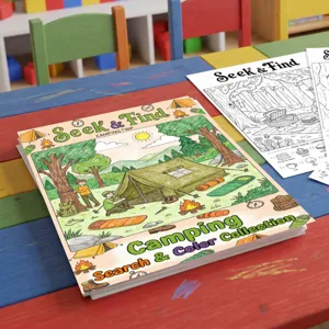 Libro da Colorare a Tema Campeggio per Bambini Cerca e Trova Libro da Disegno Fai da Te Poster da Colorare a Mano