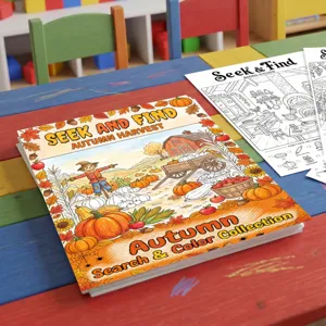 Autumn Harvest Seek And Find Coloring Poster Collection Kids Farm Pumpkin Search And Color Coloring Book Educational Painting Drawing Paper Material Sheets For Thanksgiving Activity Fun